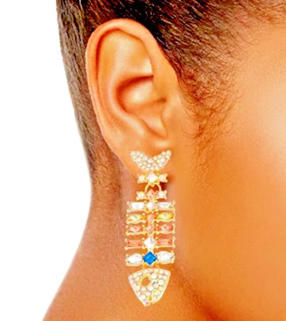 NEW 2.4" FISH Bones LC Gold Earrings "Celebrate Together" NWT